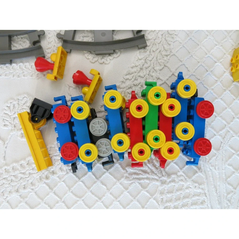Vintage LEGO Duplo Train Track and Car Lot Curved Straight Tracks Crane Bases